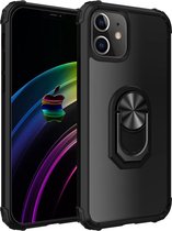 iPhone 13 Ring Hoesje Transparant geschikt voor Magsafe - Shockproof Beschermhoesje met Standaard - Mobiq Clear Hybrid Ring Case zwart - Geschikt voor iPhone 13