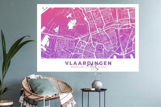 Stickers Stickers muraux - Plan de la ville - Vlaardingen - Pays- Nederland - Violet - 120x80 cm - Feuille adhésive - Carte