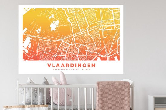 Stickers muraux - Plan de la ville - Vlaardingen - Nederland -Bas - Jaune - 120x80 cm - Feuille adhésive - Carte