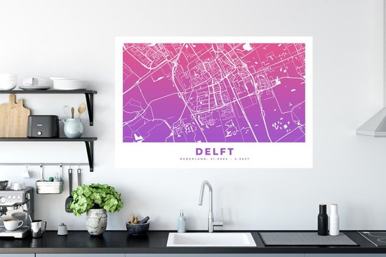 Stickers Stickers muraux - Plan de la ville - Delft - Pays- Nederland - Violet - 120x80 cm - Feuille adhésive - Carte