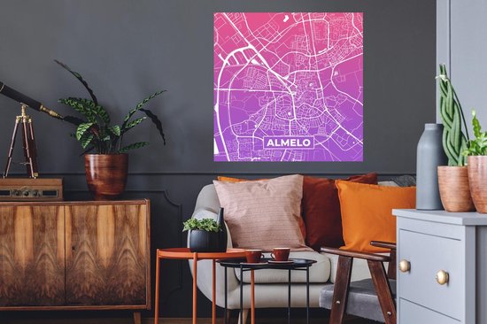 Stickers Stickers muraux - Plan de la ville - Almelo - Violet - Pays- Nederland - 80x80 cm - Feuille adhésive - Carte