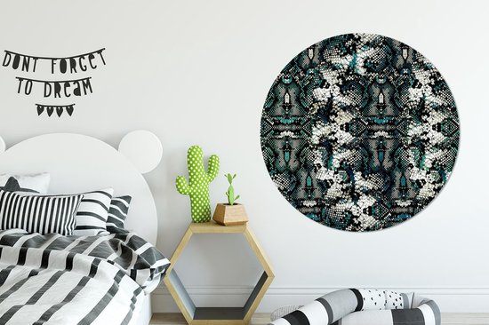 WallCircle - Cercle Mural - Cercle Mural - Imprimé Animalier - Wit - Turquoise - Ecailles - Aluminium - Dibond - 120x120 cm - Intérieur et Extérieur XXL
