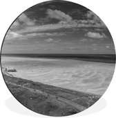 WallCircle - Wandcirkel - Muurcirkel - Waddenzee - Strand - Zwart - Wit - Aluminium - Dibond - ⌀ 60 cm - Binnen en Buiten