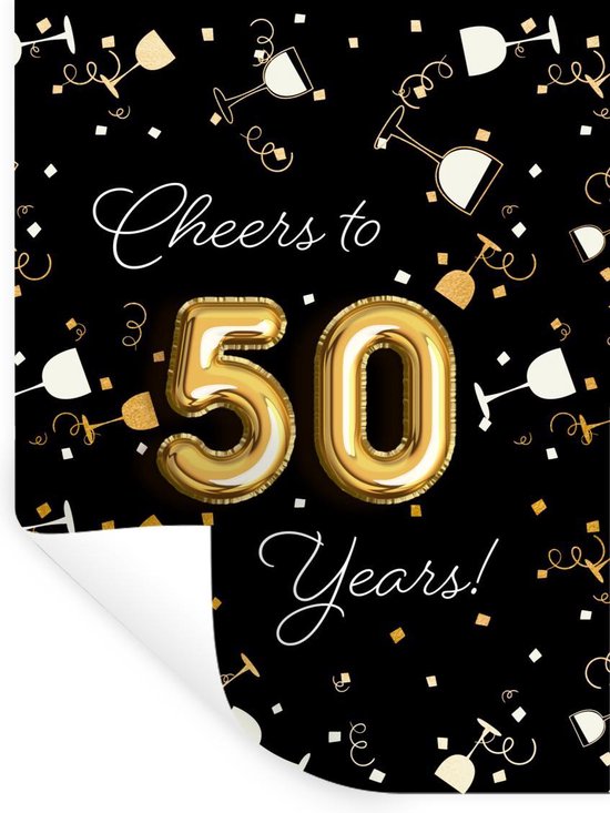 Stickers muraux - Film autocollant - Anniversaire - Décoration 50 ans - Or - 120x160 cm - Film adhésif - Stickers muraux Chambre d'enfant - Papier peint autocollant XXL