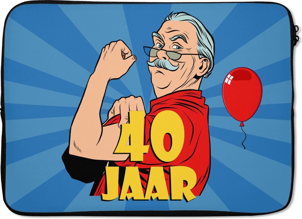 Laptophoes 14 inch - Man - Verjaardag - 40 jaar - Laptop sleeve - Binnenmaat 33x23 cm - Zwarte achterkant