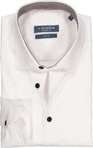 Ledub overhemd modern fit overhemd - stretch - wit (bruin contrast) - Strijkvriendelijk - Boordmaat: 44