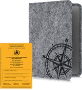 kwmobile Hoesje voor vaccinatieboekje - Vilten hoes voor vaccinatiebewijs in zwart / lichtgrijs - Omslag voor geel boekje - Vintage Kompas design