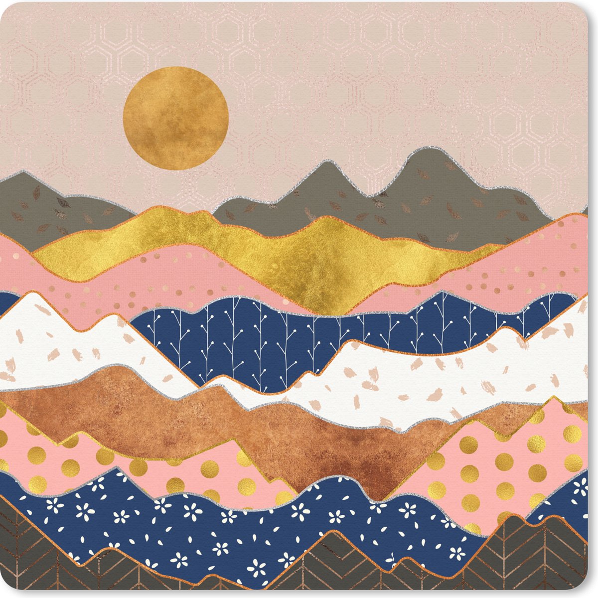 Muismat 20x20 cm - Mousepad Patronen - Goud - Pastel - Muismatten
