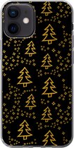 Geschikt voor iPhone 12 hoesje - Kerst - Goud - Zwart - Patroon - Siliconen Telefoonhoesje
