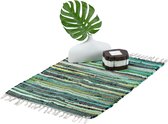 Relaxdays Vloerkleed meerkleurig groen - tapijt - rechthoekig - div.groottes - met franjes - 60x90cm