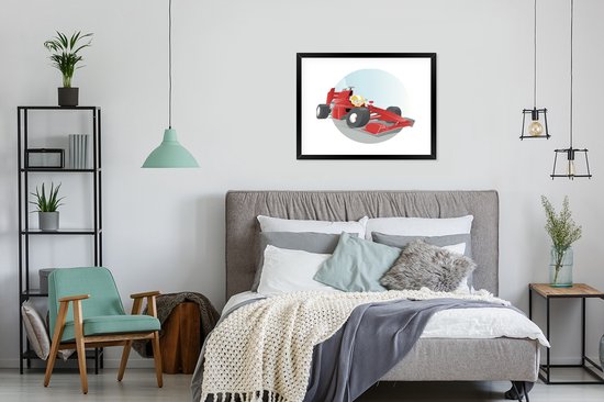Fotolijst incl. Poster - Een illustratie van een jongetje die in een Formule 1 wagen rijdt - 80x60 cm - Posterlijst