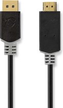 Nedis DisplayPort-Kabel | DisplayPort Male | HDMI™ Output | 4K@30Hz | Verguld | 2.00 m | Rond | PVC | Antraciet | Window Box