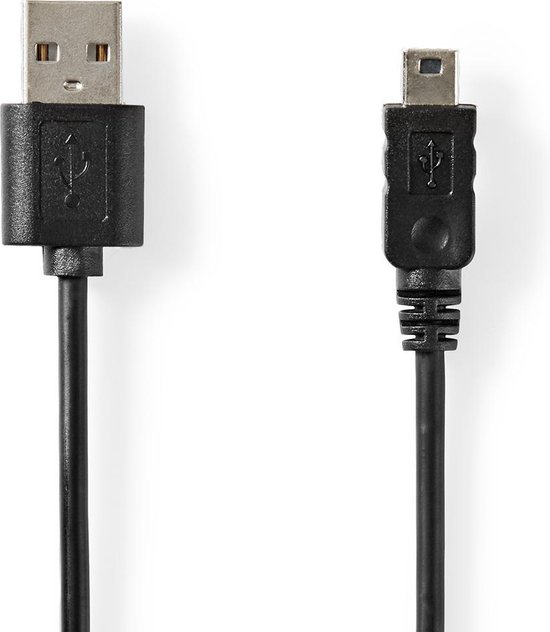 Nedis USB-Kabel - USB 2.0 - USB-A Male - USB Mini-B 5-Pins Male - 4.5 W - 480 Mbps - Vernikkeld - 3.00 m - Rond - PVC - Zwart - Label