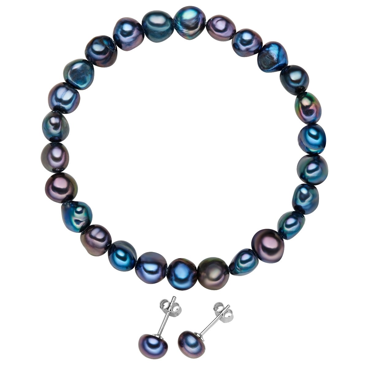Valero Pearls Parel set Sterling zilver Gekweekte zoetwaterparels donkerblauw