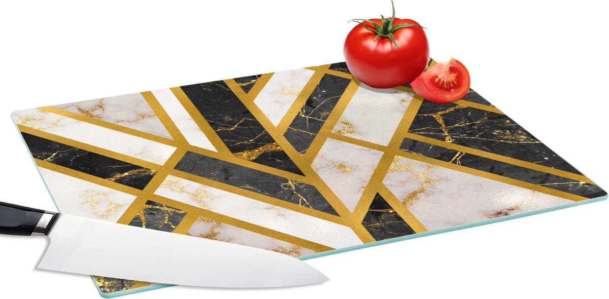 Glazen Snijplank - 39x28 - Marmer - Goud - Luxe - Snijplanken Glas