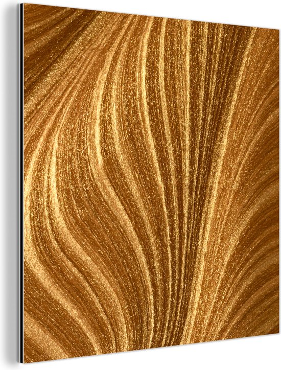 Wanddecoratie Metaal - Aluminium Schilderij Industrieel - Close-up van gouden verf - 50x50 cm - Dibond - Foto op aluminium - Industriële muurdecoratie - Voor de woonkamer/slaapkamer
