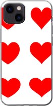 Geschikt voor iPhone 13 mini hoesje - Een illustratie met negen rode hartjes - Siliconen Telefoonhoesje