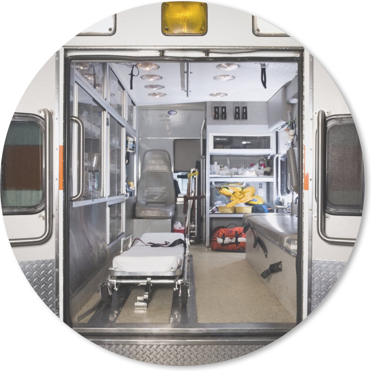Muismat rond 50x50 cm - Mousepad Ambulance met open deuren - Ronde muismatten