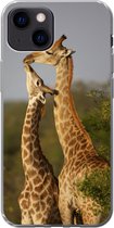 Geschikt voor iPhone 13 mini hoesje - Giraf - Boom - Kalf - Portret - Siliconen Telefoonhoesje