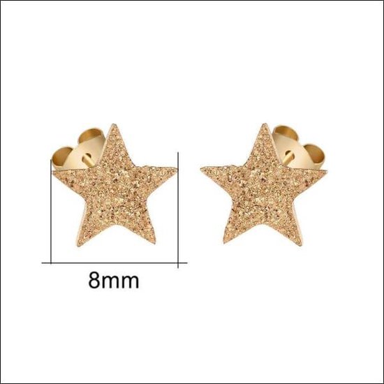 Aramat jewels ® - Zweerknopjes oorbellen ster sandblasted goudkleurig chirurgisch staal 8mm