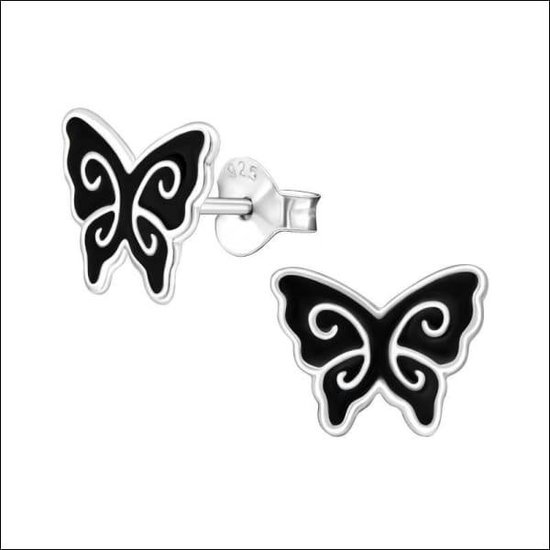 Aramat jewels ® - 925 sterling zilveren kinder oorbellen vlinder zwart