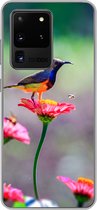 Geschikt voor Samsung Galaxy S20 Ultra hoesje - Close-up van een kolibrie op roze bloemen - Siliconen Telefoonhoesje