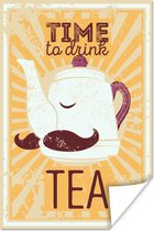 Poster Illustratie van een theepot op een gele achtergrond - 20x30 cm