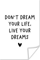 Affiche citation anglaise Ne rêve pas ta vie, vis tes rêves avec un coeur  sur fond... | bol.com
