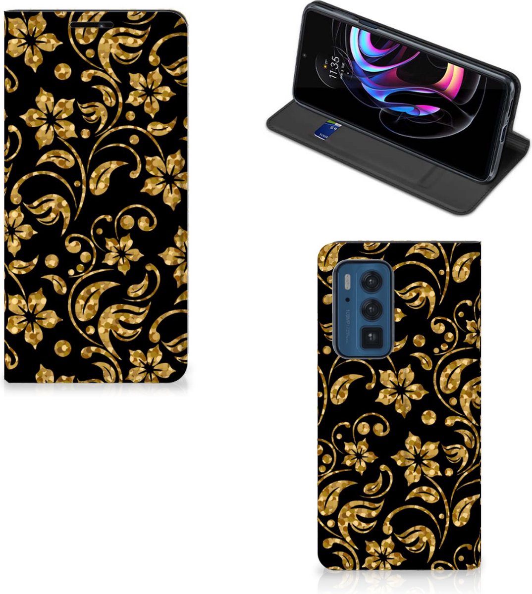 Motorola Edge 20 Pro Smart Cover Gouden Bloemen