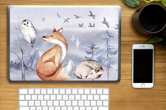 Sticker pour ordinateur portable - 15,6 pouces - Hiver - Hibou - Cerf - Renard