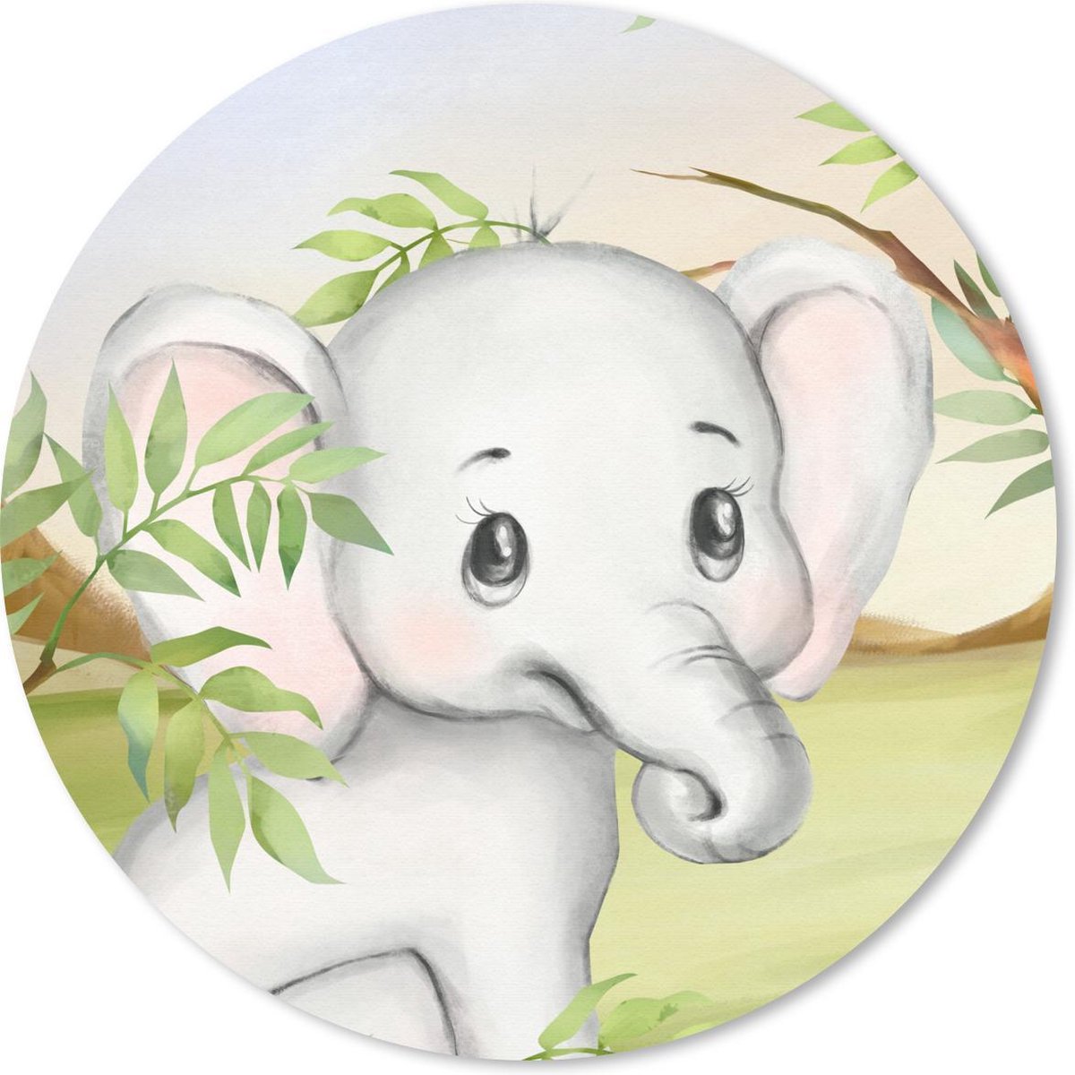 Muismat rond 50x50 cm - Mousepad Olifant - Jungle - Bladeren - Ronde muismatten