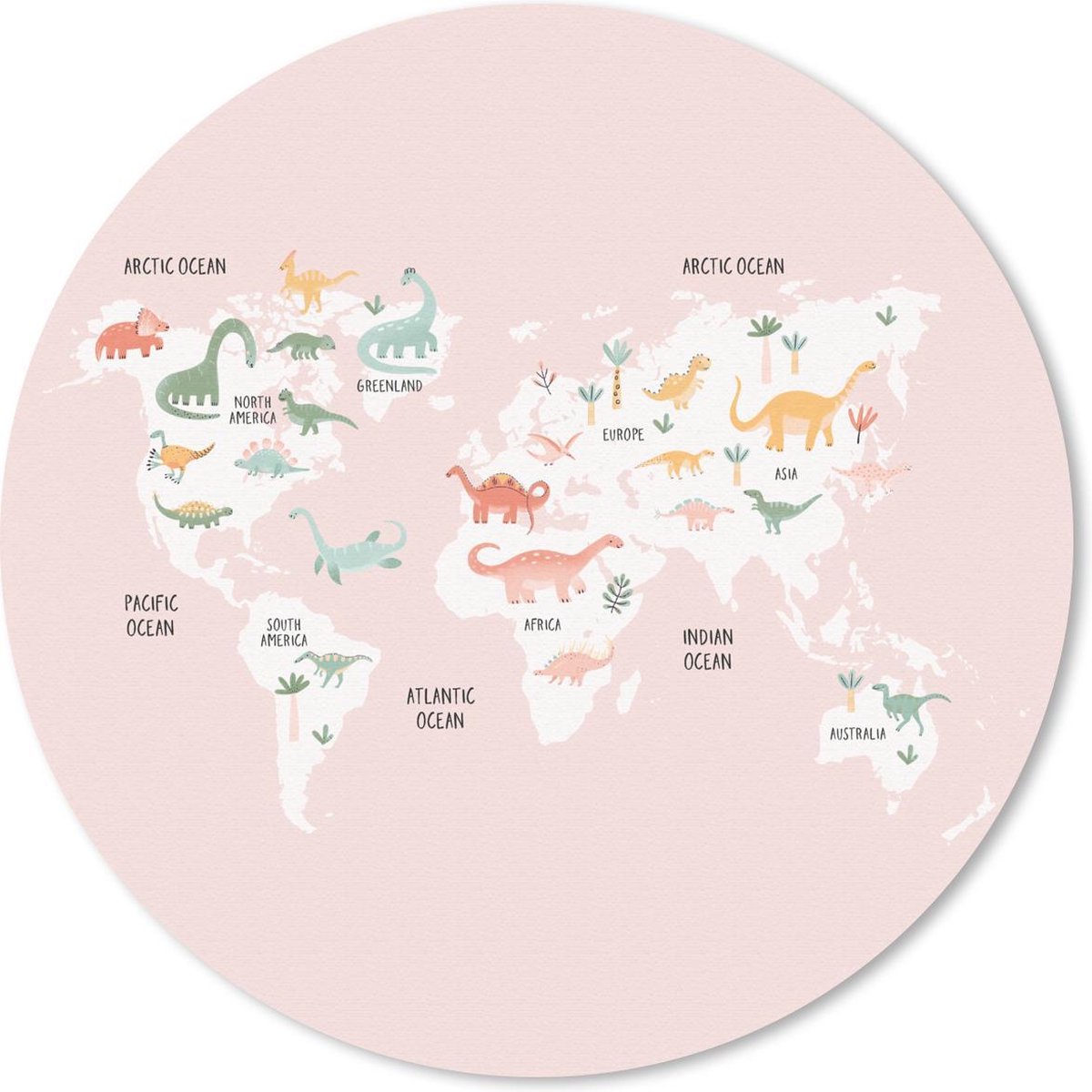 Muismat rond 30x30 cm - Mousepad Wereldkaart - Kinderen - Dinosaurussen - Ronde muismatten