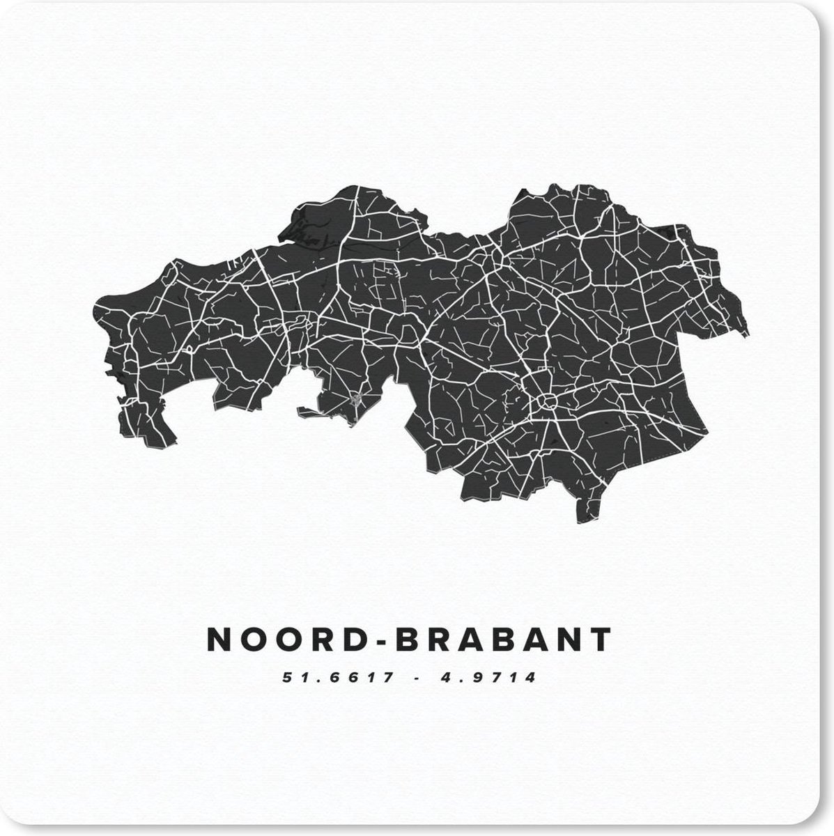 Muismat 20x20 cm - Mousepad Noord-Brabant - Kaart - Nederland - Muismatten