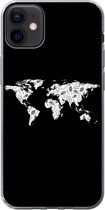 Geschikt voor iPhone 12 mini hoesje - Wereldkaart - Bladeren - Zwart - Siliconen Telefoonhoesje