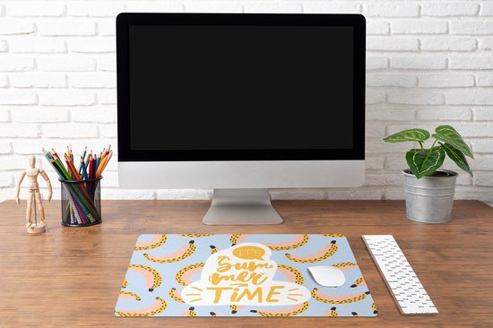 Bureau onderlegger 60x40 cm - Muismat Zomer - Banaan - Roze - Bureaulegger xl - Desk mat beschermer - Computer muismatten
