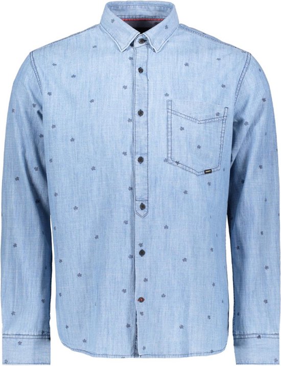 Twinlife Heren Chambray Allover Print - Overhemden - Wasbaar - Ademend - Blauw - 3XL