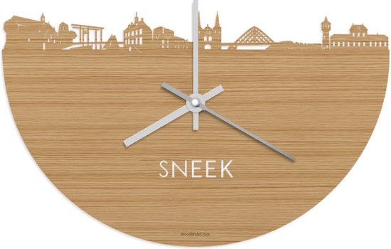 Skyline Klok Sneek Bamboe hout - Ø 40 cm - Stil uurwerk - Wanddecoratie - Meer steden beschikbaar - Woonkamer idee - Woondecoratie - City Art - Steden kunst - Cadeau voor hem - Cadeau voor haar - Jubileum - Trouwerij - Housewarming - WoodWideCities