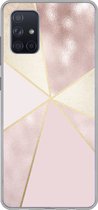Geschikt voor Samsung Galaxy A51 hoesje - Marmer print - Roze - Goud - Chic - Siliconen Telefoonhoesje