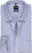 OLYMP Luxor modern fit overhemd - blauw met wit geruit - Strijkvrij - Boordmaat: 38