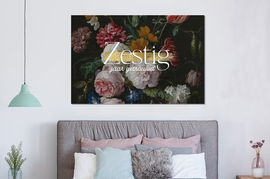 Aluminium schilderij 150x100 cm - Wanddecoratie metaal - Zestig jaar getrouwd - Huwelijk - Spreuken - Quotes - Metalen muurdecoratie woonkamer - Decoratie industrieel - Foto op dibond - Industriële accessoires slaapkamer