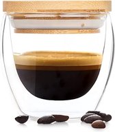 Klarstein Koffie glas met deksel - handgemaakt - dubbelwandig - isolerend - waterdicht - borosilicaatglas - bamboe