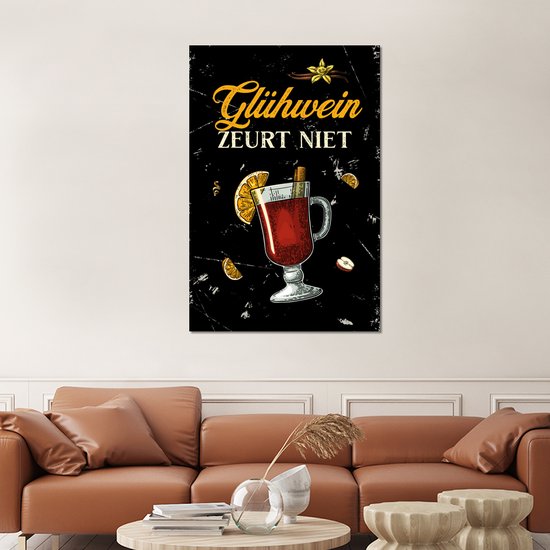 Wanddecoratie Metaal - Aluminium Schilderij Industrieel - Glühwein - Vintage - Quote - 100x150 cm - Dibond - Foto op aluminium - Industriële muurdecoratie - Voor de woonkamer/slaapkamer - Cadeau voor vrouw