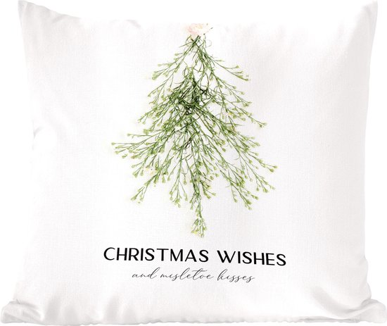 Sierkussens - Kussentjes Woonkamer - 50x50 cm - Winter - Boom - Mistletoe - Kerstversiering - Kerstdecoratie voor binnen - Woonkamer