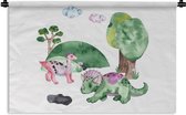 Wandkleed - Wanddoek - Kinderkamer - Tekening - Dinosaurus - Jongens - Meisjes - Kids - 60x40 cm - Wandtapijt