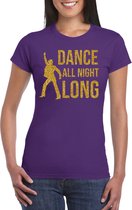 Gouden muziek t-shirt / shirt Dance all night long - paars - voor dames - muziek shirts / discothema / 70s / 80s / outfit XL