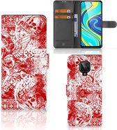 GSM Hoesje Xiaomi Redmi Note 9 Pro | Note 9S Book Style Case Angel Skull Red