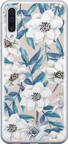 Samsung A70 hoesje siliconen - Bloemen / Floral blauw | Samsung Galaxy A70 case | blauw | TPU backcover transparant
