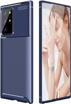 Geborsteld TPU Hoesje Geschikt voor Samsung Galaxy Note 20 Ultra | Beschermhoes | Back Cover | Flexibel TPU | Stijlvol Carbon | Dun | Blauw