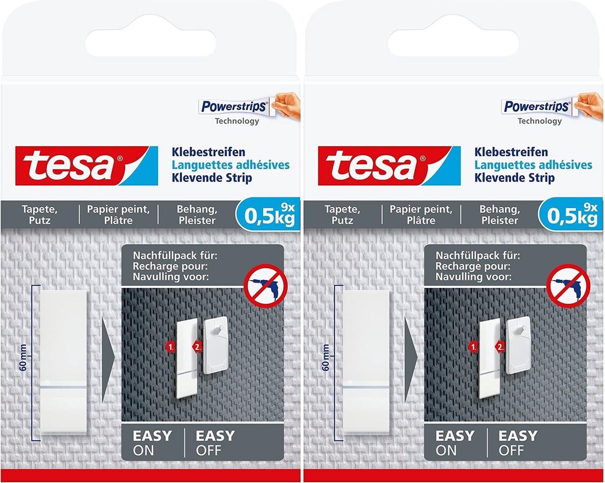 18x Tesa Powerstrips voor behang/pleister klusbenodigdheden - Klusbenodigdheden - Huishouden - Plakstrips/powerstrips - Dubbelzijdig - Zelfklevend - Tape/strips/plakkers - Tesa