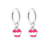 Oorbellen meisje | Kinderoorbellen meisje zilver | oorringen met roze cupcake en kristal | WeLoveSilver